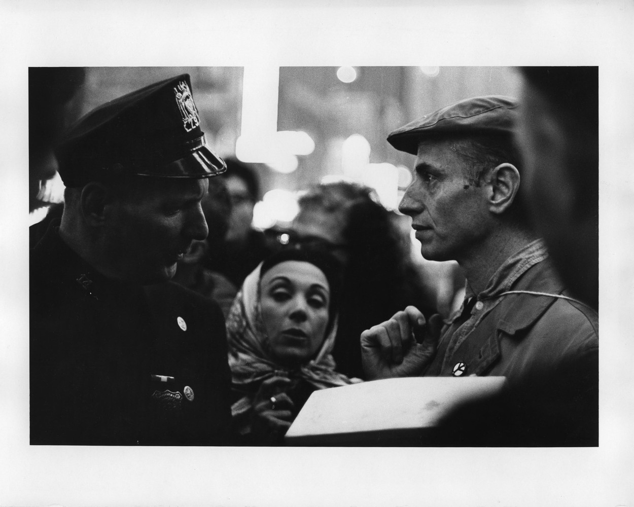 Peter Moore [March for Freedom of Expression, New York, Julian Beck speaks with officer], 1964 vintage silver gelatin print 8 x 10 in. (20.3 x 25.4 cm)