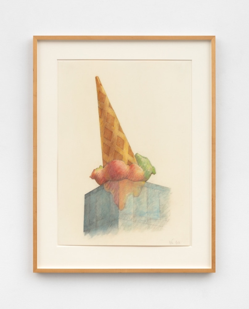 Claes Oldenburg & Coosje Van Bruggen "Proposal for a Sculpture in the Form of a Dropped Cone for Neumarkt Galerie, Cologne" 1998 Pencil, pastel, colored pencil 25 3/4 x 18 7/16 in.