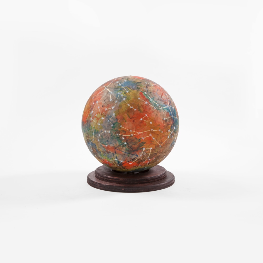 Liz Glynn Celestial Globe 44N11E (after Plato), 2013 plaster, ink, acrylic and wood 13 x 11.5 x 11.5 in. (33.02 x 29.21 x 29.21 cm)