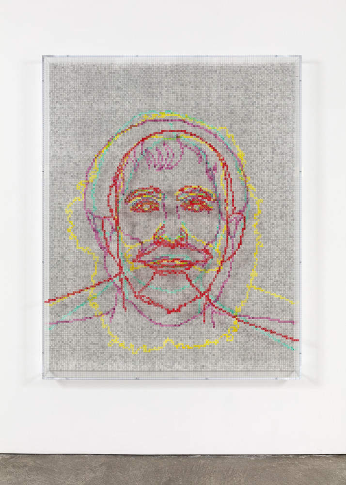 Charles Gaines Faces 1: Identity Politics, #4, W.E.B. Du Bois, 2018 acrylic sheet, acrylic paint, lacquer, wood 74 x 59 1/8 x 5 3/4 in. (188 x 150.2 x 14.6 cm)