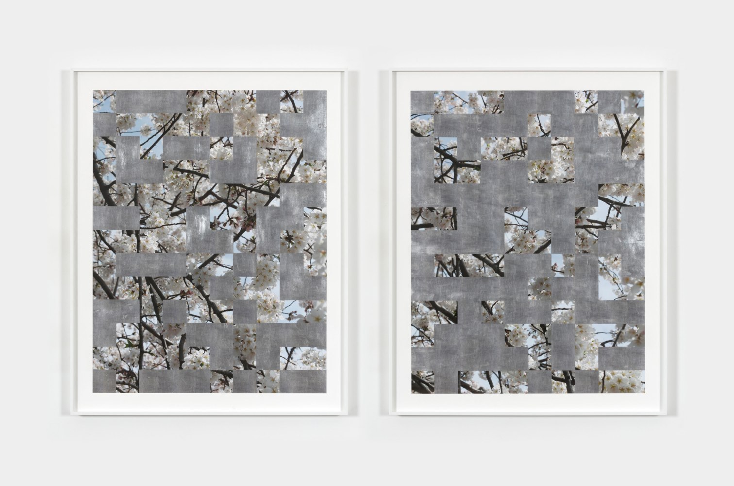 Bing Wright Color Cherry Tree Grid 0012, 2017 inkjet prints with aluminum leaf two prints frame (each): 52 x 41 1/2 in. (132.1 x 105.4 cm)