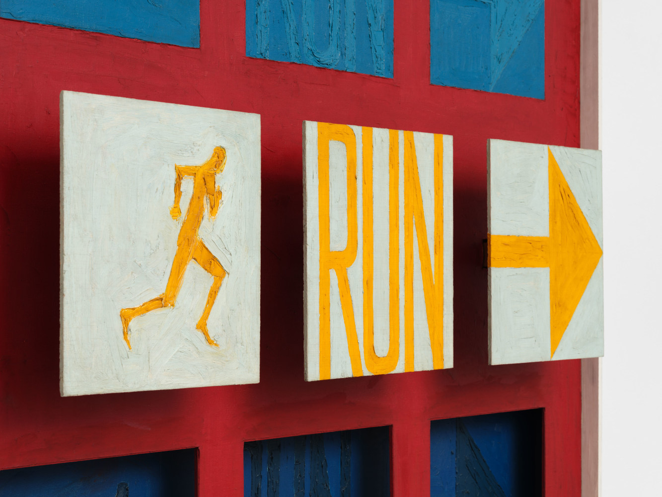 Sol LeWitt
Run I (detail), 1962
oil on canvas, painted wood
63 1/2 x 63 1/2 x 3 1/2 in. (161.3 x 161.3 x 8.9 cm)