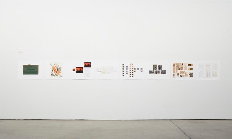 Walid Raad "Index XXVI: Artists" 2009 Vinyl and pencil on wall, adhesive paper, 8 inkjet prints 17 x 22 in.