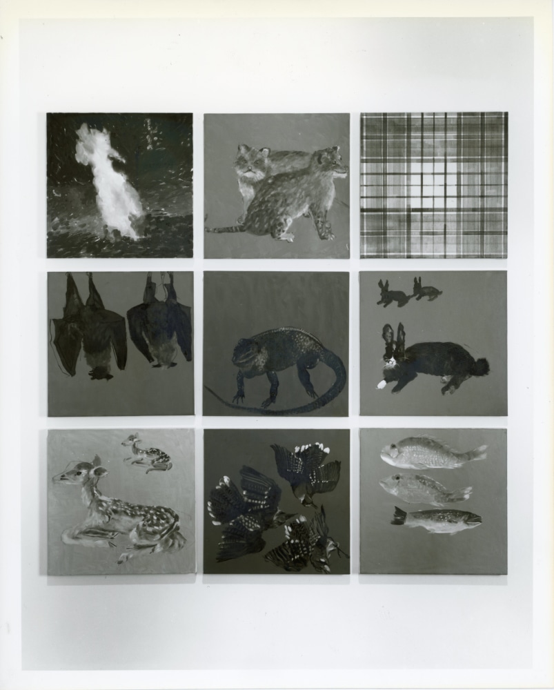 Jennifer Bartlett &quot;Lot of People Bathing in a Stream&quot; 1989 Oil on nine canvases 18&quot; x 18&quot; each 57&quot; x 57&quot; overall