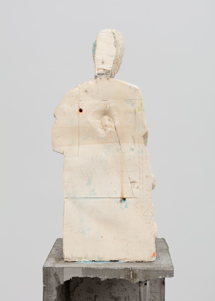 Untitled (Fear, Anxiety and Joy), (detail), 2016 Modified gypsum,spray paint, epoxy, concrete, ambulatory eqipment figure: 24 1/2 x 10 x 7 1/2 in. (62.2 x 25.4 x 19.1 cm); base: 41 1/2 x 13 x 12 in. (105.4 x 33 x 30.5 cm); sculpture: 66 x 23 x 19 1/2 in. (167.6 x 58.4 x 49.5 cm)