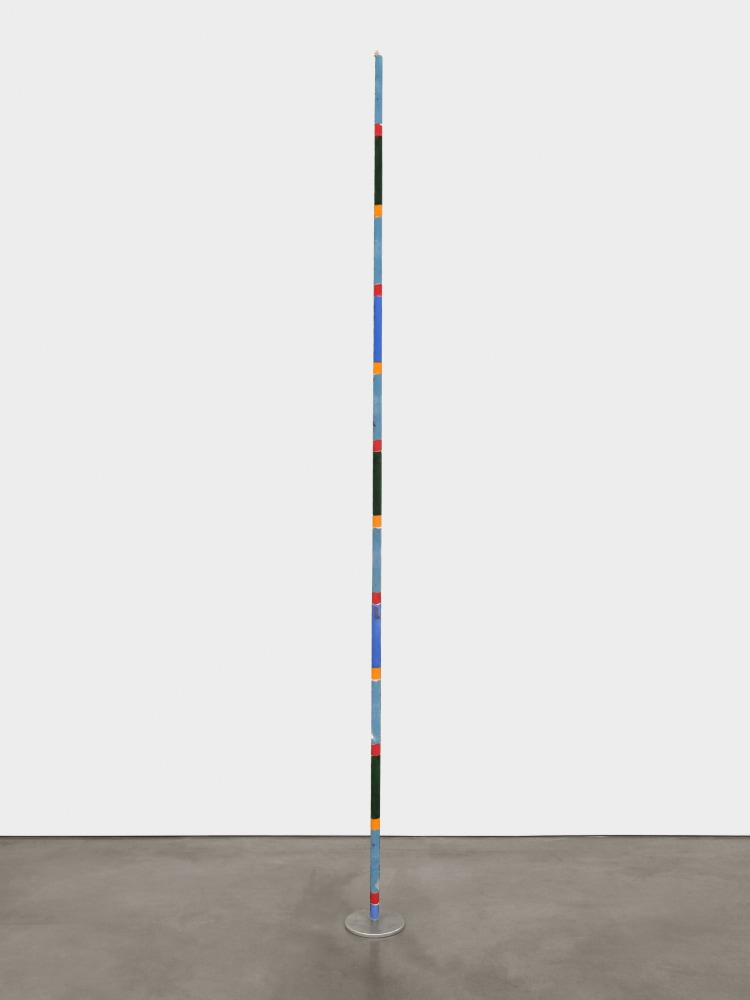 Alan Shields Dreams in Colors, 1984 acrylic on canvas over metal pipe, aluminum base 120 1/2 x 1 5/8 in. (306.1 x 4.1 cm) base: 1 x 8 diameter in. (2.5 x 20.3 cm)