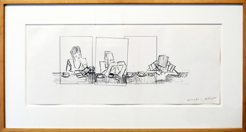 Michael Hurson &quot;Portrait of Hermine, Bob, and Erik&quot; 1977 Pencil on paper 9 7/8&quot; x 24&quot; sheet