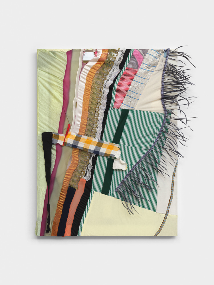 Eric N. Mack
Strewn Sitbon, 2023
fabric on aluminum stretcher
stretcher: 40 x 30 in. (101.6 x 76.2 cm)
overall: 41 x 34 1/2 x 6 in. (104.1 x 87.6 x 15.2 cm)