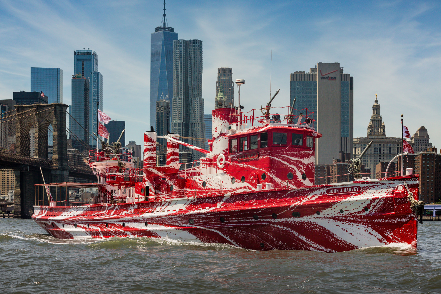 Flow Separation, 2018, Commissioned by Public Art Fund and 14-18 NOW and presented on Fireboat John J. Harvey in New York Harbor July 1, 2018 – May 12, 2019., Image by Nicholas Knight, courtesy Public Art Fund, NY.