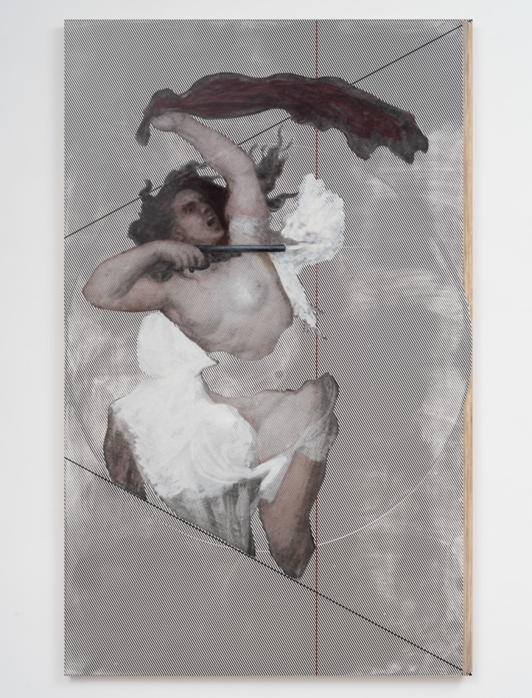 R.H. Quaytman Modern Subjects, Chapter Zero (A Blow from the hand of a Belgian Lady), 2021 oil, acrylic, silkscreen ink, gesso on wood 52 3/8 x 84 3/8 in. (133 x 214.3 cm)