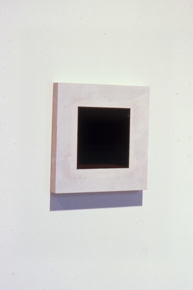 Jackie Winsor &quot;Inset Wall Piece Gray with Maroon Interior&quot; 1988-89 Cement and pigment 11&quot; x 11&quot; x 5&quot;
