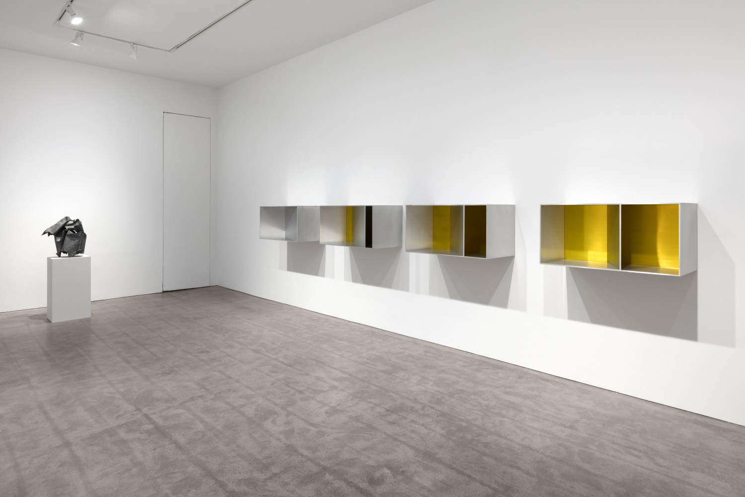 Installation view, John Chamberlain & Donald Judd, November 2 – December 14, 2019