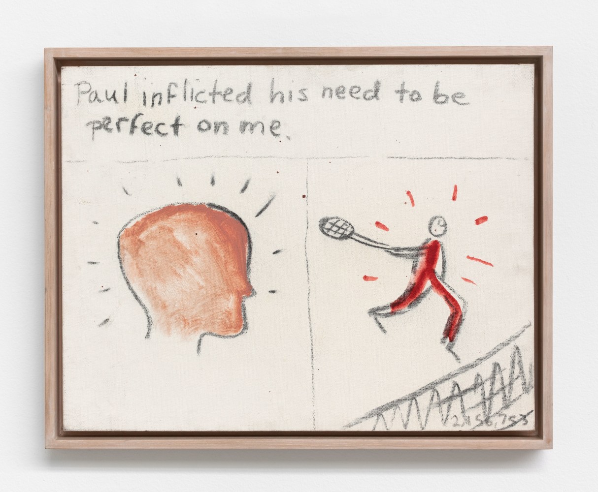 Jonathan Borofsky Paul inflicted his need to be perfect on me...at 2,156,753, n.d., 1975 oil on canvas board 14 x 18 in. (35.6 x 45.7 cm); frame: 15 1/4 x 19 1/4 in. (38.7 x 48.9 cm)