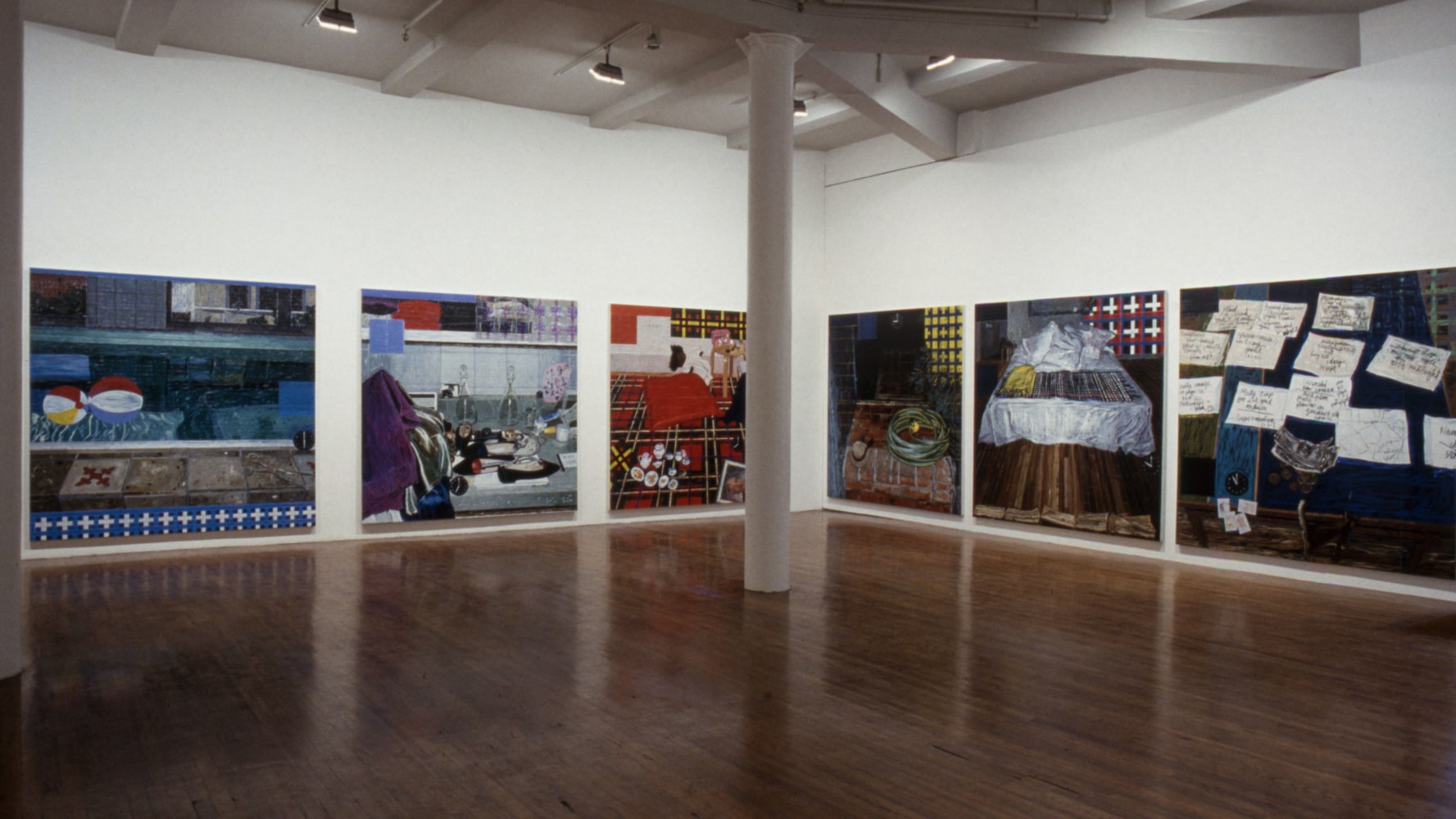 Installation view, Air: 24 Hour, Paula Cooper Gallery, 155 Wooster Street, New York, October 3 - 31, 1992. © Jennifer Bartlett. Courtesy Paula Cooper Gallery, New York, Marianne Boesky Gallery, New York, and The Jennifer Bartlett 2013 Trust. Photo: Geoffrey Clements.