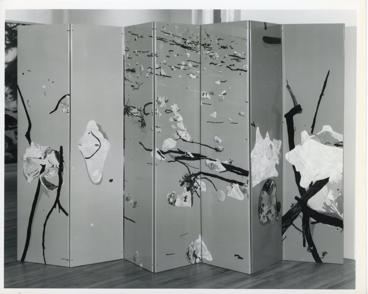 Jennifer Bartlett &quot;To the Island&quot; 1982 Folding screen, testors enamel on mahogany, sprayed with enamel 7 panels, 72&quot; x 18 3/4&quot; each, 72&quot; x 131 3/4&quot; overall