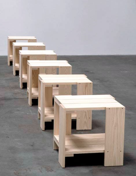 Sherrie Levine "Small Krate Table: 1-6" 1993 Unfinished ash, 6 units overall: 23 1/4 x 25 1/4 x 189 1/2 in.