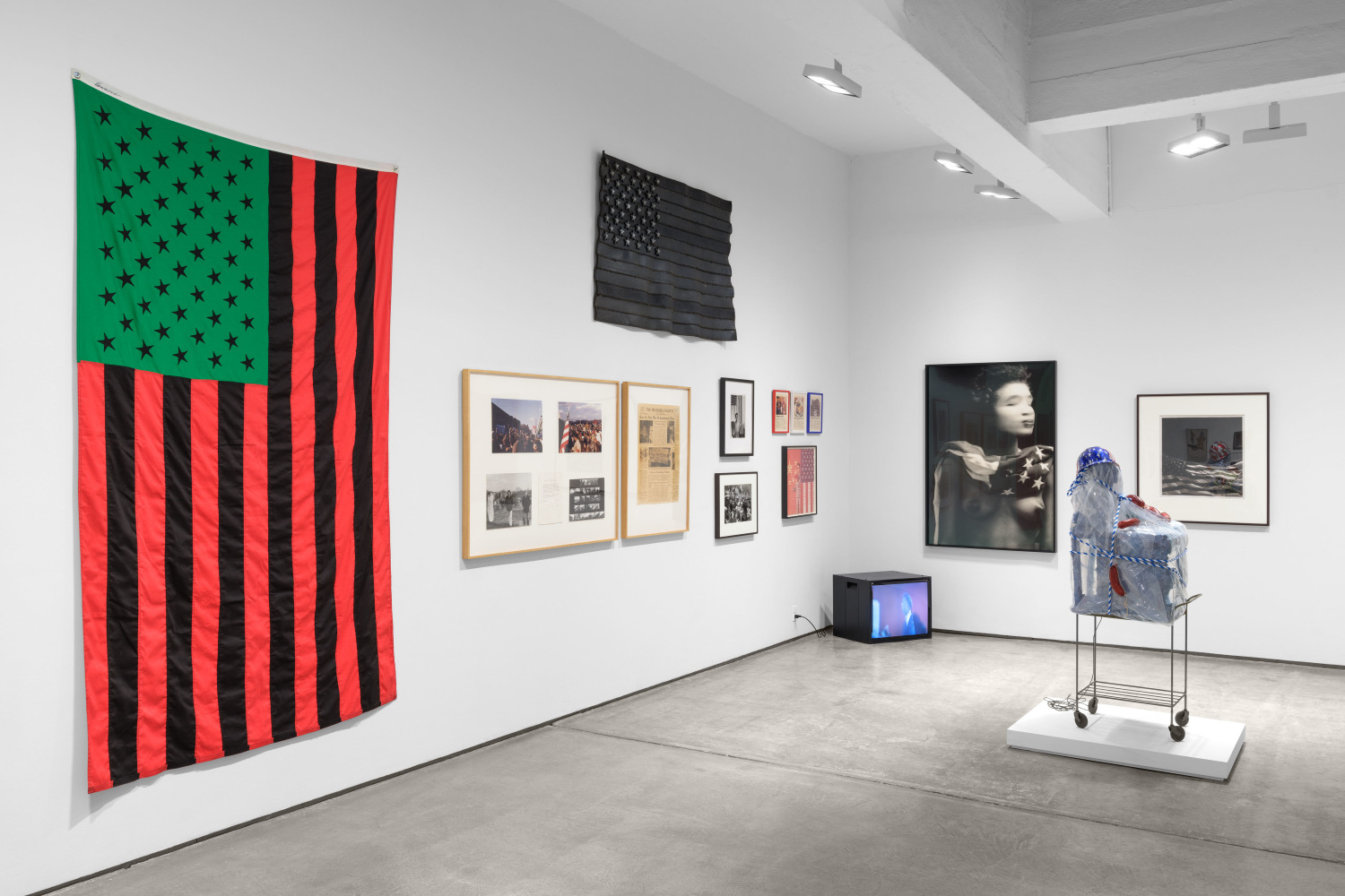 Installation view, Flags: A Group Show, Paula Cooper Gallery, New York, September 7 – October 26, 2024. Courtesy Paula Cooper Gallery, New York. Photo: Steven Probert