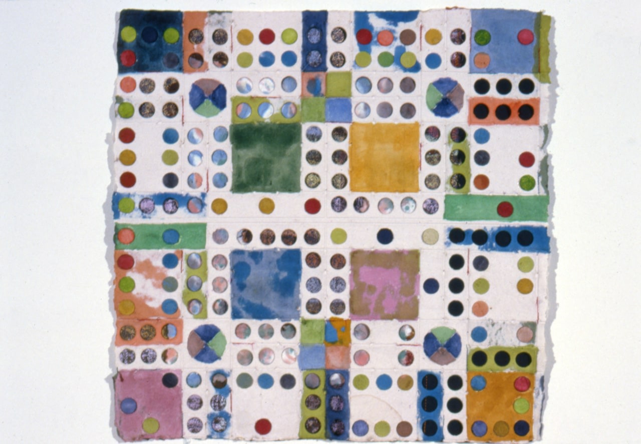 Alan Shields &quot;Grumpus Americanius&quot; 1987 Watercolor, thread block printing, relief on handmade paper 20 1/4&quot; x 20 3/4&quot;