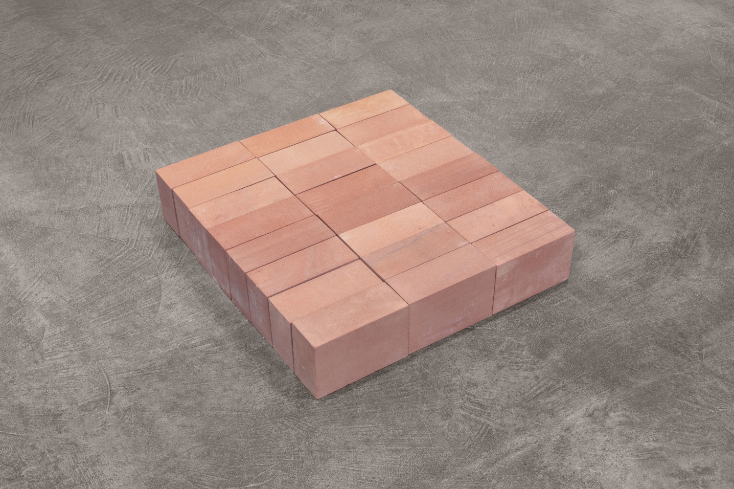 Carl Andre ISOHEDRON 3f x 8h on s, Edinburgh 1998, 24 Scottish red sandstone bricks each: 5 3/8 x 3 3/8 x 8 3/8 in. (13.7 x 8.6 x 21.3 cm) overall: 5 3/8 x 27 x 25 1/8 in. (13.7 x 68.6 x 63.8 cm)