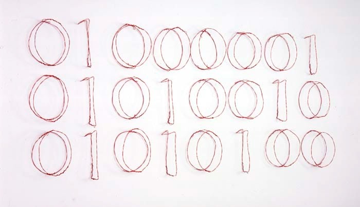 Jonathan Borofsky "Art (binary computer code)" 1995 Steel wire with red enamel (powder coat) / 24 units 39 x 85 x 5 in.