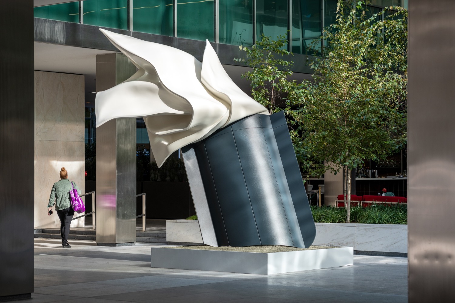 Installation view of Claes Oldenburg & Coosje van Bruggen at Lever House. © Claes Oldenburg and Coosje van Bruggen. Courtesy of the Estate of Claes Oldenburg & Coosje van Bruggen and Paula Cooper Gallery, New York. Photo credit: Timothy Schenck
