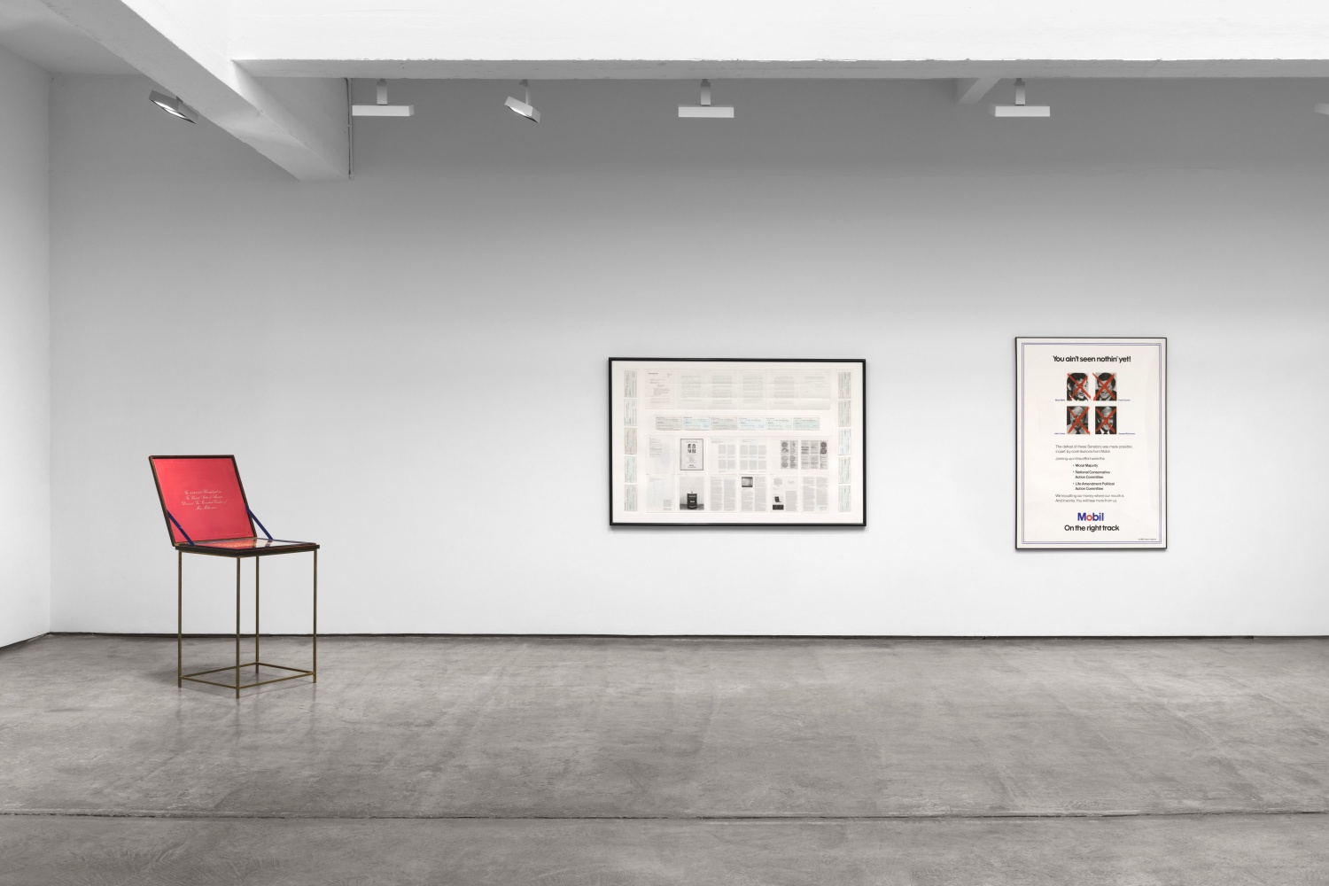 Installation view, Hans Haacke: Taking Stock, 1975-1985, Paula Cooper Gallery, January 21 - February 25, 2023. Photo: Steven Probert
