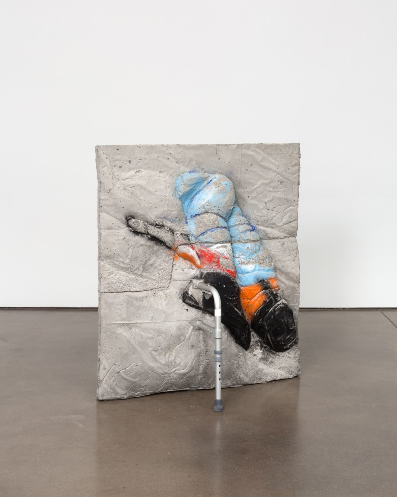Justin Matherly The air thin and pure, 2014 ambulatory equipment, concrete, concrete sealer, spray paint 40 x 35 1/2 x 23 in. (101.6 x 90.2 x 58.4 cm)