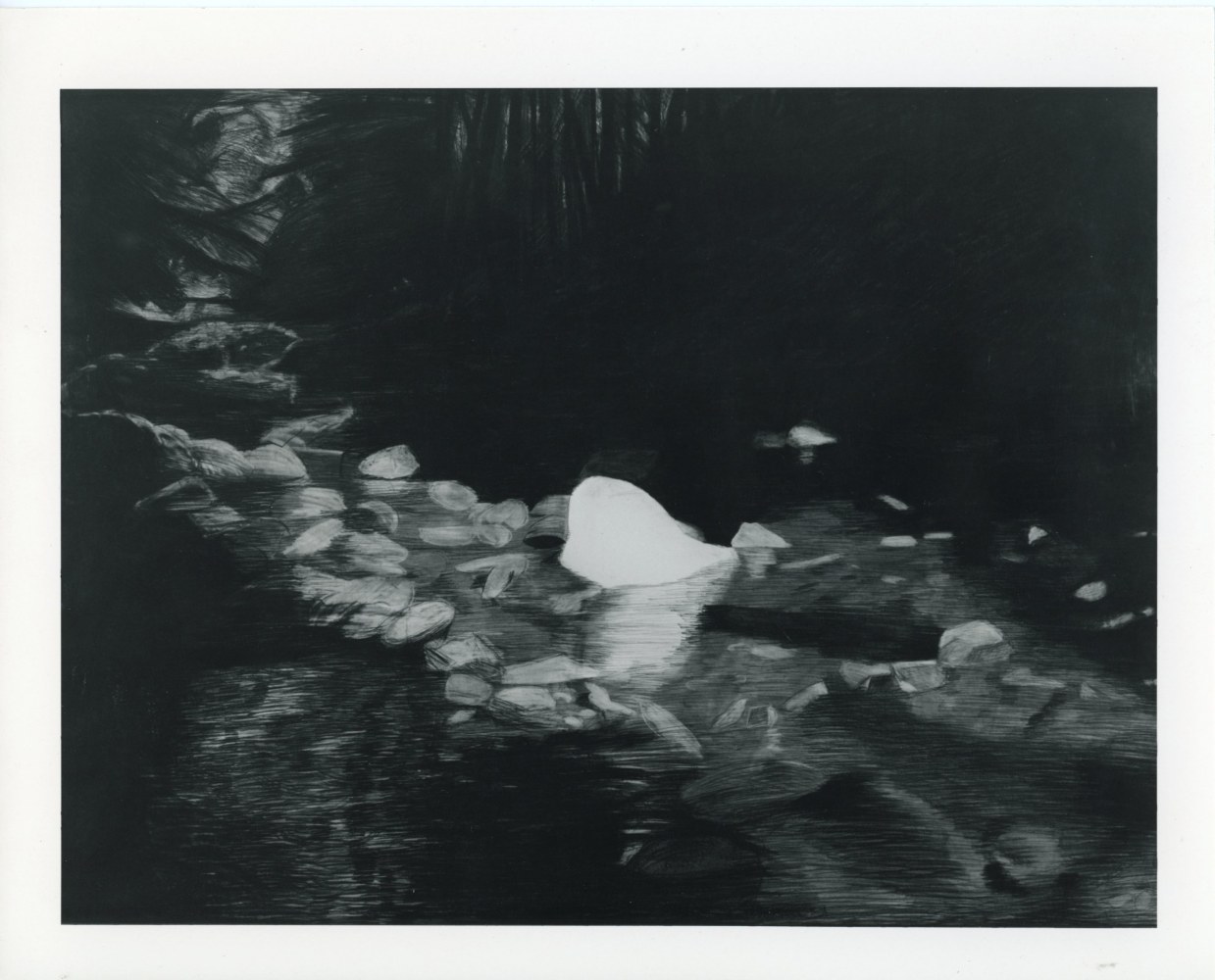 Jennifer Bartlett &quot;Up the Creek&quot; 1981-82 Charcoal on paper, oil on oak frame 74 1/2&quot; x 98 1/4&quot;
