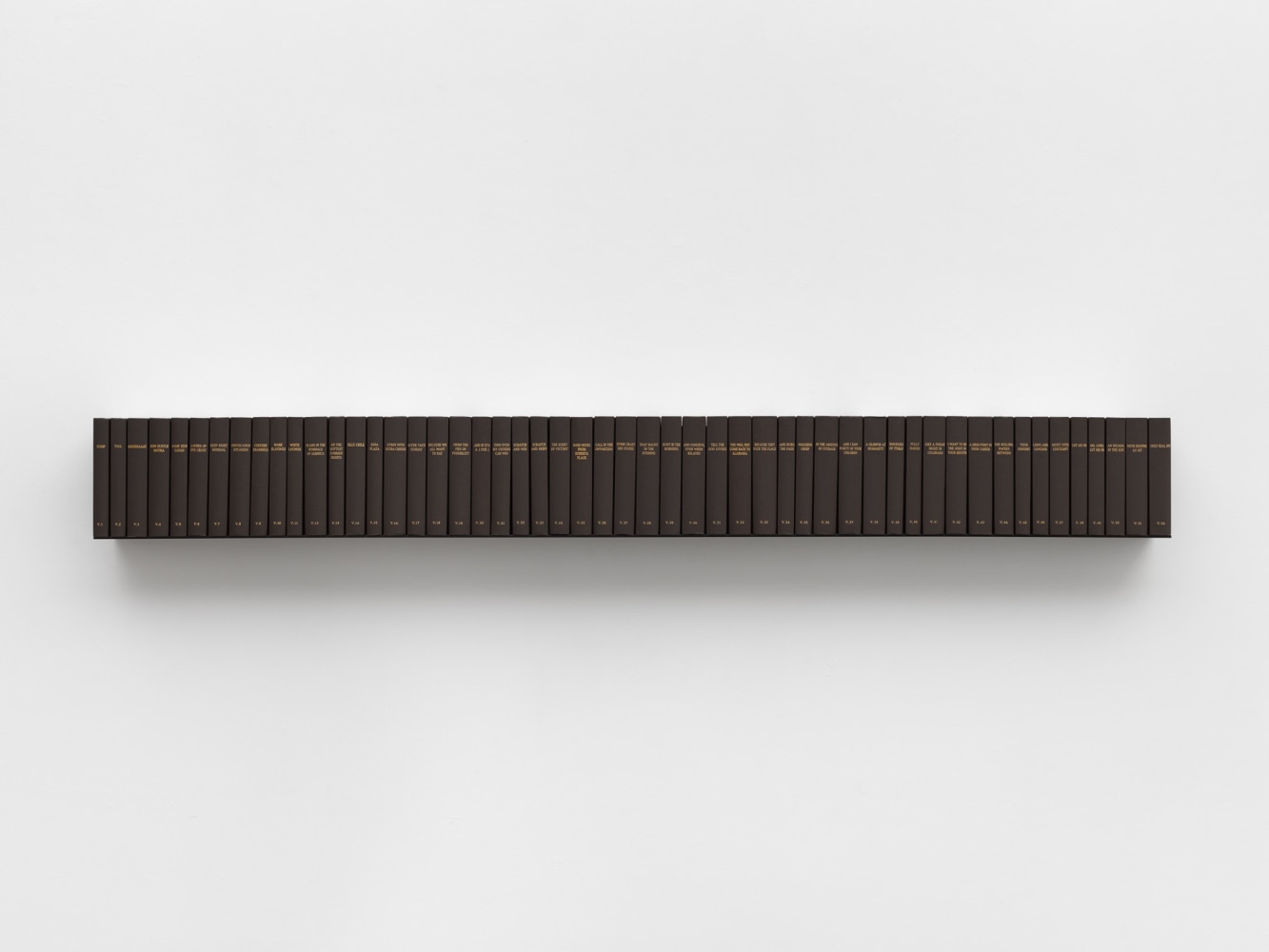 Theaster Gates
Nump, 2020
bound books, aluminum shelf
9 7/16 x 85 1/2 x 6 5/16 in. (24 x 217.2 x 16 cm)
© Theaster Gates. Photo © White Cube (Ollie Hammick) 