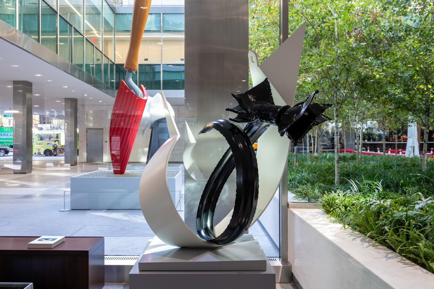 Installation view of Claes Oldenburg & Coosje van Bruggen at Lever House. © Claes Oldenburg and Coosje van Bruggen. Courtesy of the Estate of Claes Oldenburg & Coosje van Bruggen and Paula Cooper Gallery, New York. Photo credit: Timothy Schenck