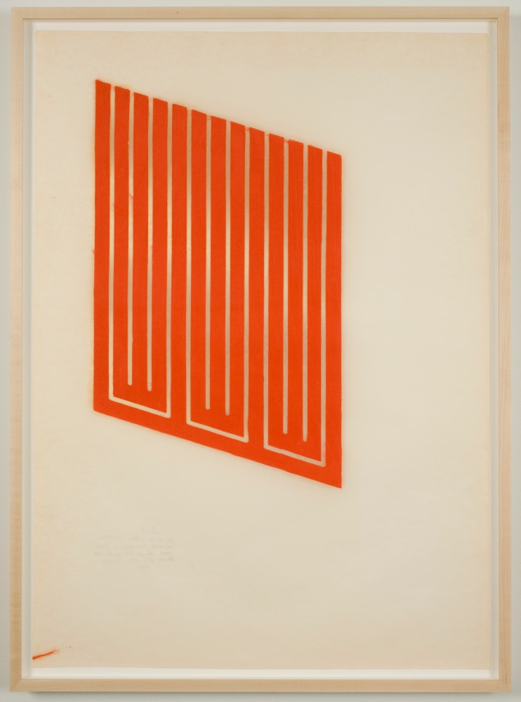 Donald Judd "Untitled (9-R small)" 1961-68 Woodcut in cadmium red on Japanese paper 18 3/4 x 11 3/4 in.