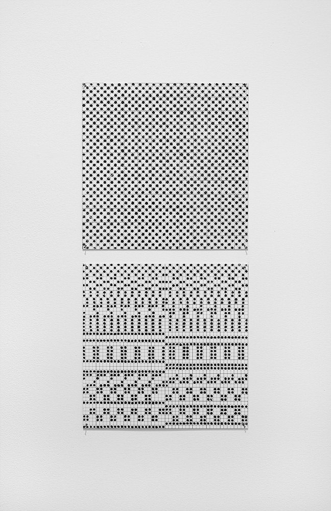 Jennifer Bartlett "Vertical Black and White Dots" 1973 Enamel over silkscreen grid on baked enamel, 2 steel plates overall: 25 x 12 in.