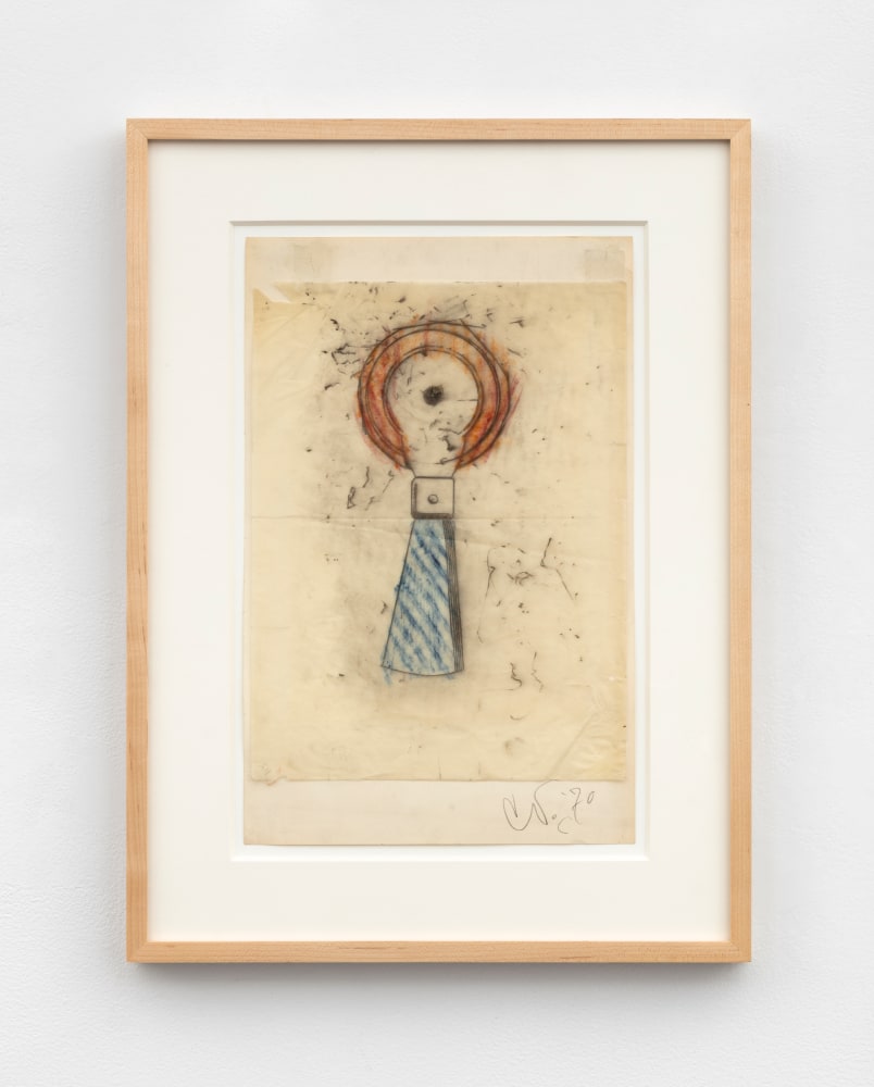 Claes Oldenburg & Coosje van Bruggen Study of a Typewriter Eraser, 1970 pencil and chalk on tracking paper 11 7/8 x 9 in. (30.2 x 22.7 cm)  on sheet 14 1/2 x 9 1/4 in. (36.7 x 23.6 cm) frame: 20 x 14 7/8 x 1 1/4 in. (50.8 x 37.8 x 3.2 cm)