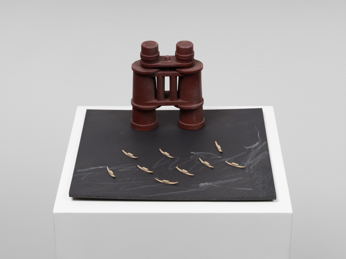 Claes Oldenburg
Design for a Theater Library in the Form of Binoculars &amp;ndash; Model, 1984
wood painted with latex and spray enamel, cardboard and chalk
6 1/4 x 14 x 14 in. (15.9 x 35.6 x 35.6 cm)
