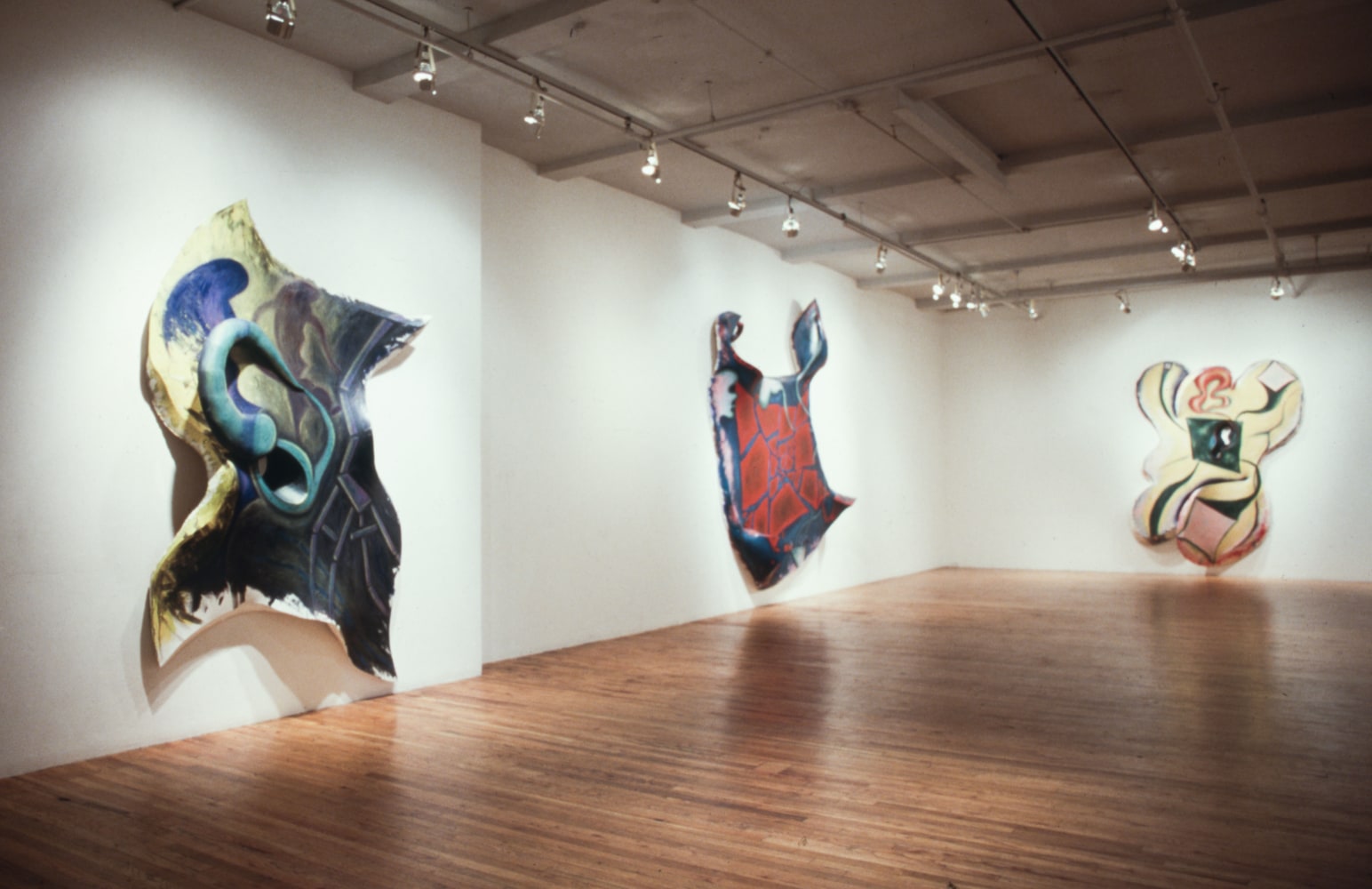 Installation view, Paintings and Drawings, Paula Cooper Gallery, 155 Wooster Street, New York, April 25 - May 23, 1987. © 2025 Elizabeth Murray / Artists Rights Society (ARS), New York. Courtesy Paula Cooper Gallery, New York. Photo: Geoffrey Clements.