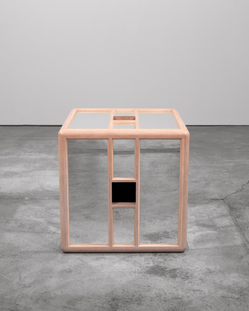 Jackie Winsor Pink and Blue Piece, (detail), 1985 mirror, wood, paint, cheesecloth 31 x 31 x 31 inches (78.7 x 78.7 x 78.7 cm)