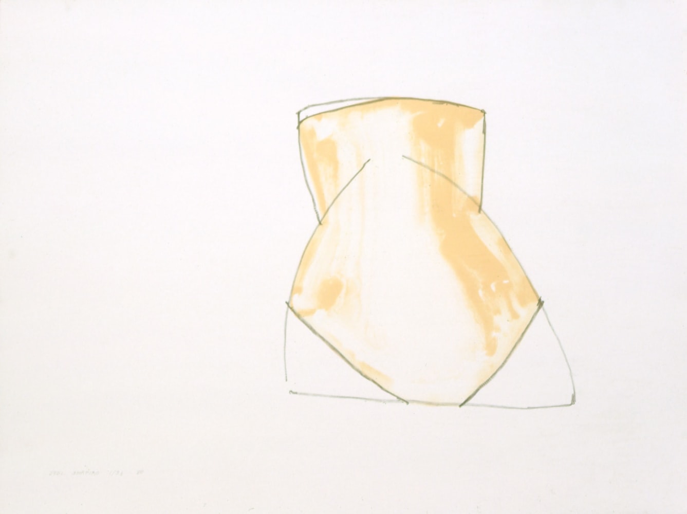 Joel Shaprio "Untitled" 1979-80 Two-color lithograph on Arches Cover printed in naples yellow and silverblack from two aluminum plates.  22 x 30 in.