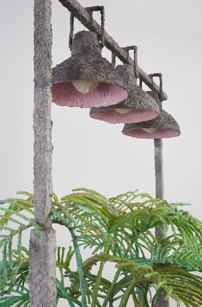 Two Ferns, (detail), 2017 steel, cardboard, CelluClay, Cel-vinyl and acrylic 89 3/4 x 96 1/4 x 64 in. (228 x 244.5 x 162.6 cm)
