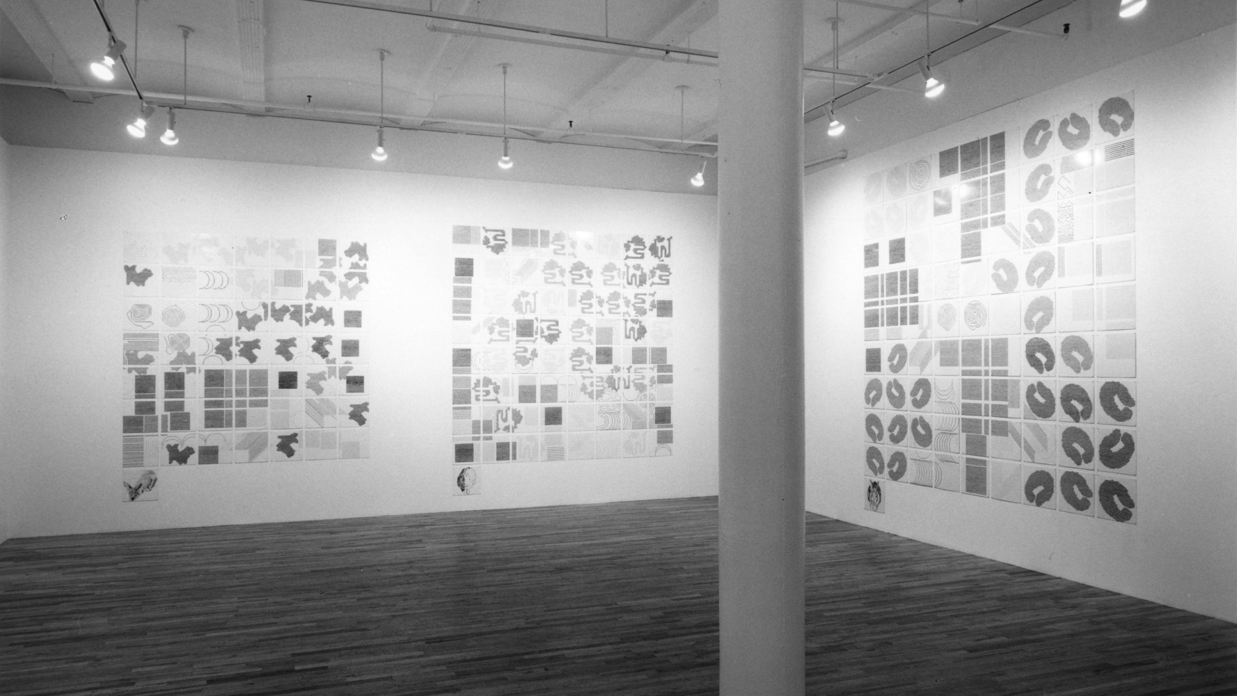 Installation view, Alphabet, Paula Cooper Gallery, 149 Wooster Street, New York, January 1 - 29, 1994. © Jennifer Bartlett. Courtesy Paula Cooper Gallery, New York, Marianne Boesky Gallery, New York, and The Jennifer Bartlett 2013 Trust. Photo: Geoffrey Clements.