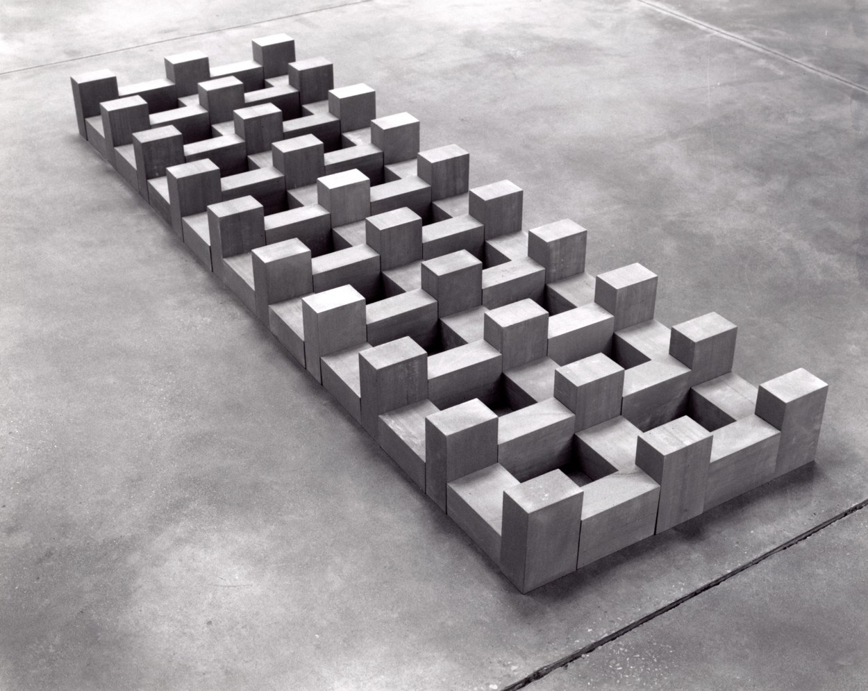 Carl Andre "Forth Lattice" 1998 67 blocks of red scottish sandstone Overall 8 3/8" x 87" x 80"