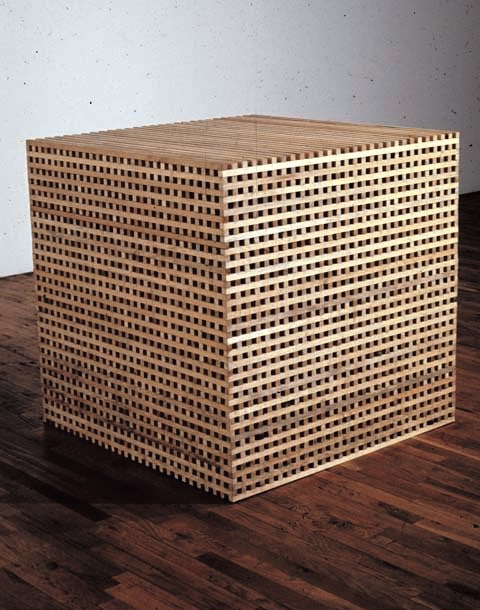 Jackie Winsor "Fifty-Fifty" 1975 Wood and nails 40 x 40 x 40 in.