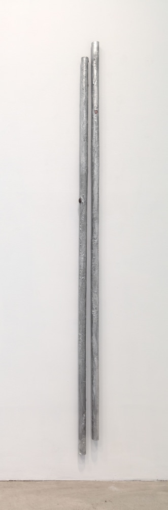 Andrei Koschmieder Untitled (Pipes 5), 2017 cardboard, aluminum paint, clay, metal, photo paper, inkjet dye, resin 93 x 5 x 2 in. (236.2 x 12.7 x 5.1 cm)