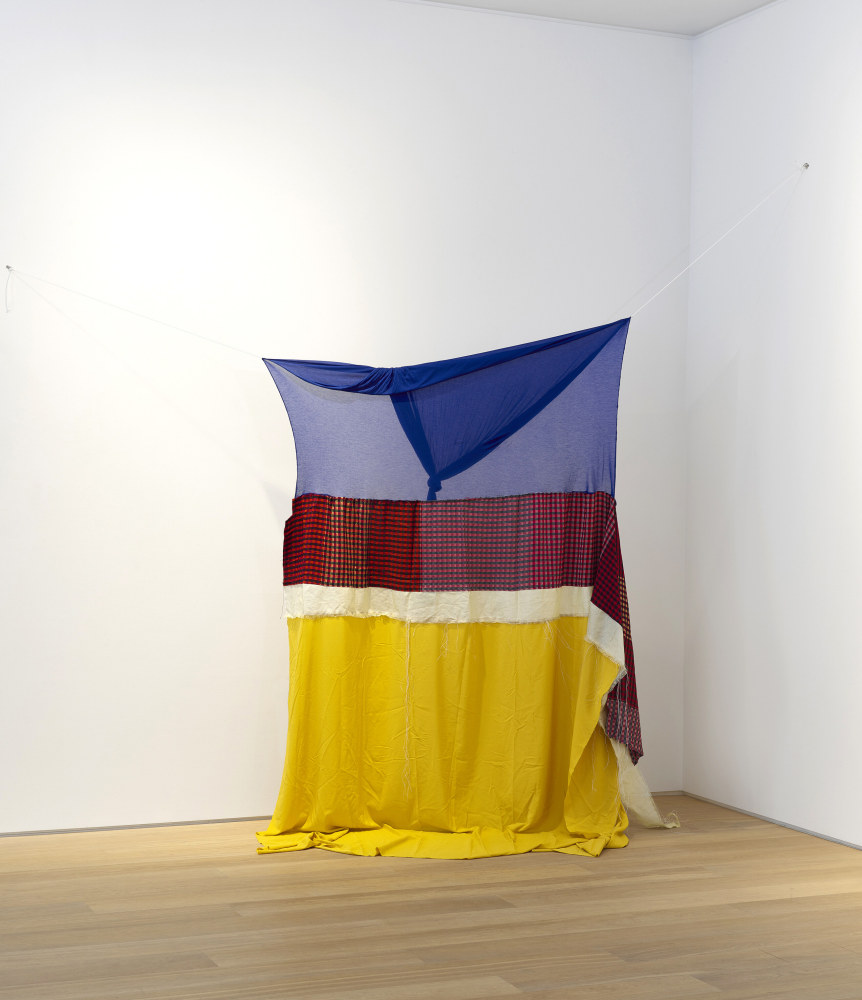 Eric N. Mack, Regarding: The Black Beach - Le Diamant (from DES HOMMES ET DES DIEUX), 2018, cotton, polyester, tarp, jacquard and rope