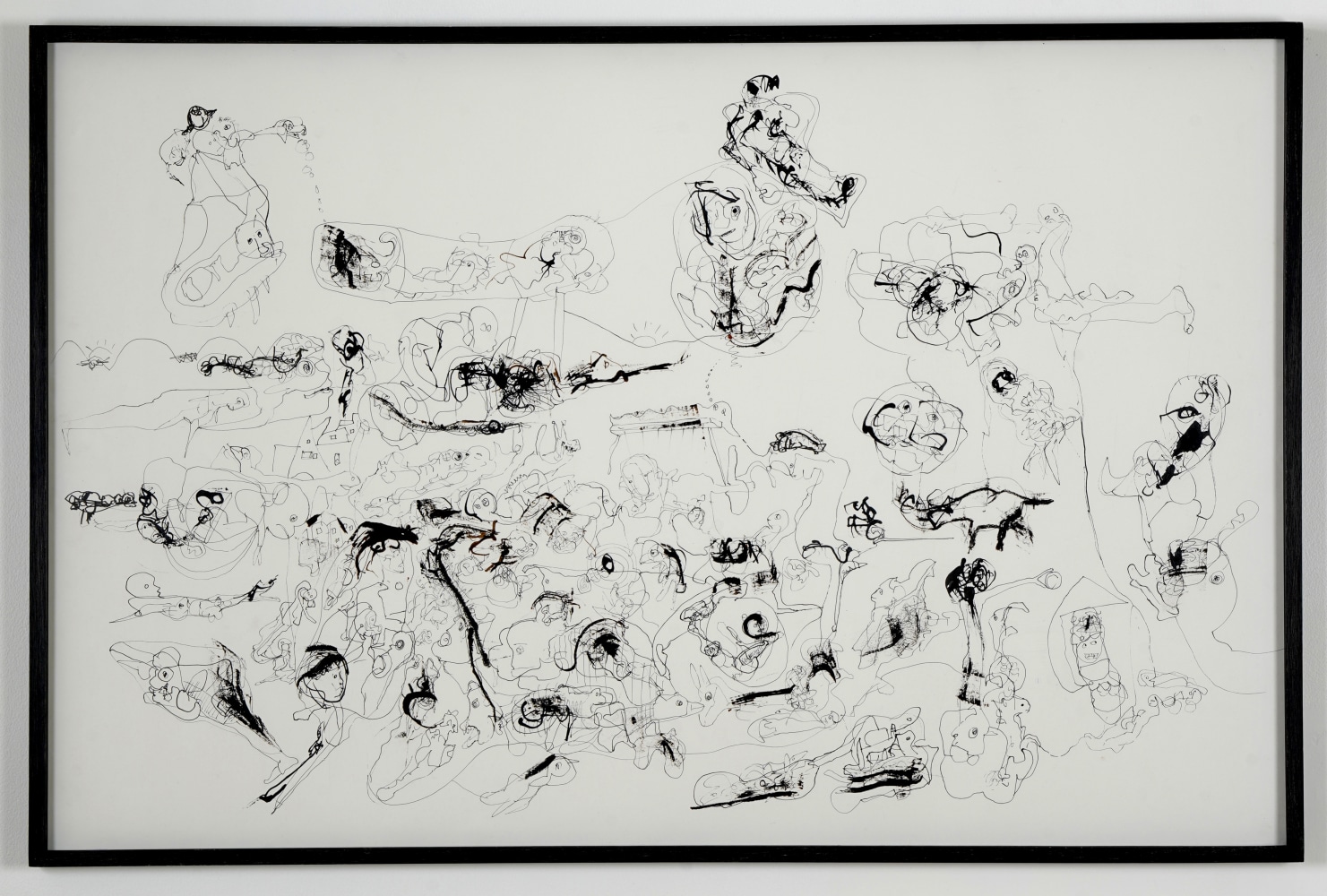 P.R. SATHEESH, Untitled (1), 2020, Indian ink on paper, drawing on paper, lines, wild, human figures, faces, gestural abstraction, black and white