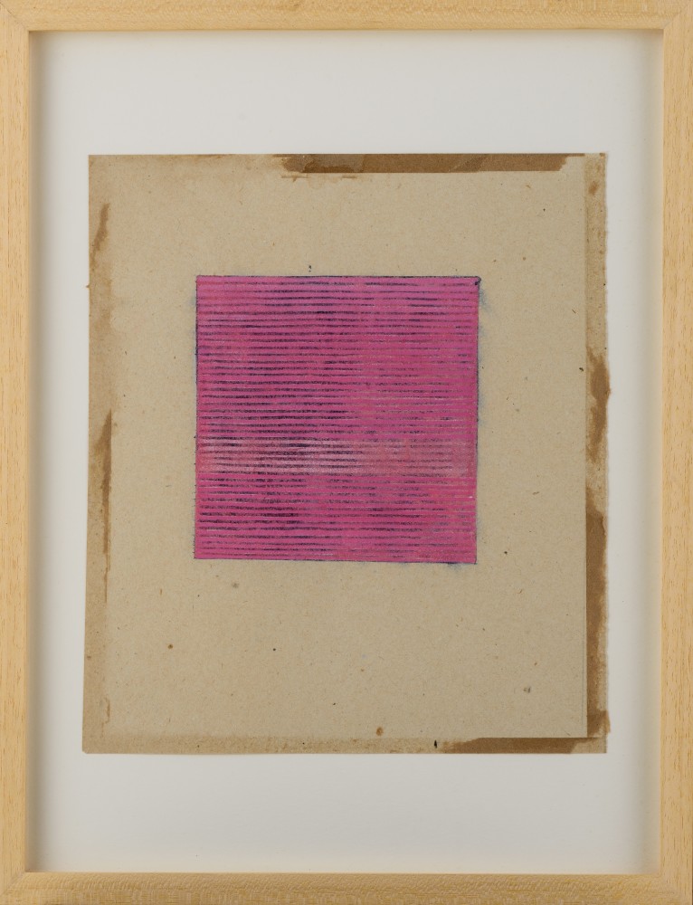 8. Untitled two pink stripes, 2014, watercolour, gouache, gummed brown tape on paper, 24 x 27.2 cm / 9.4 x 10.7 in&amp;nbsp;