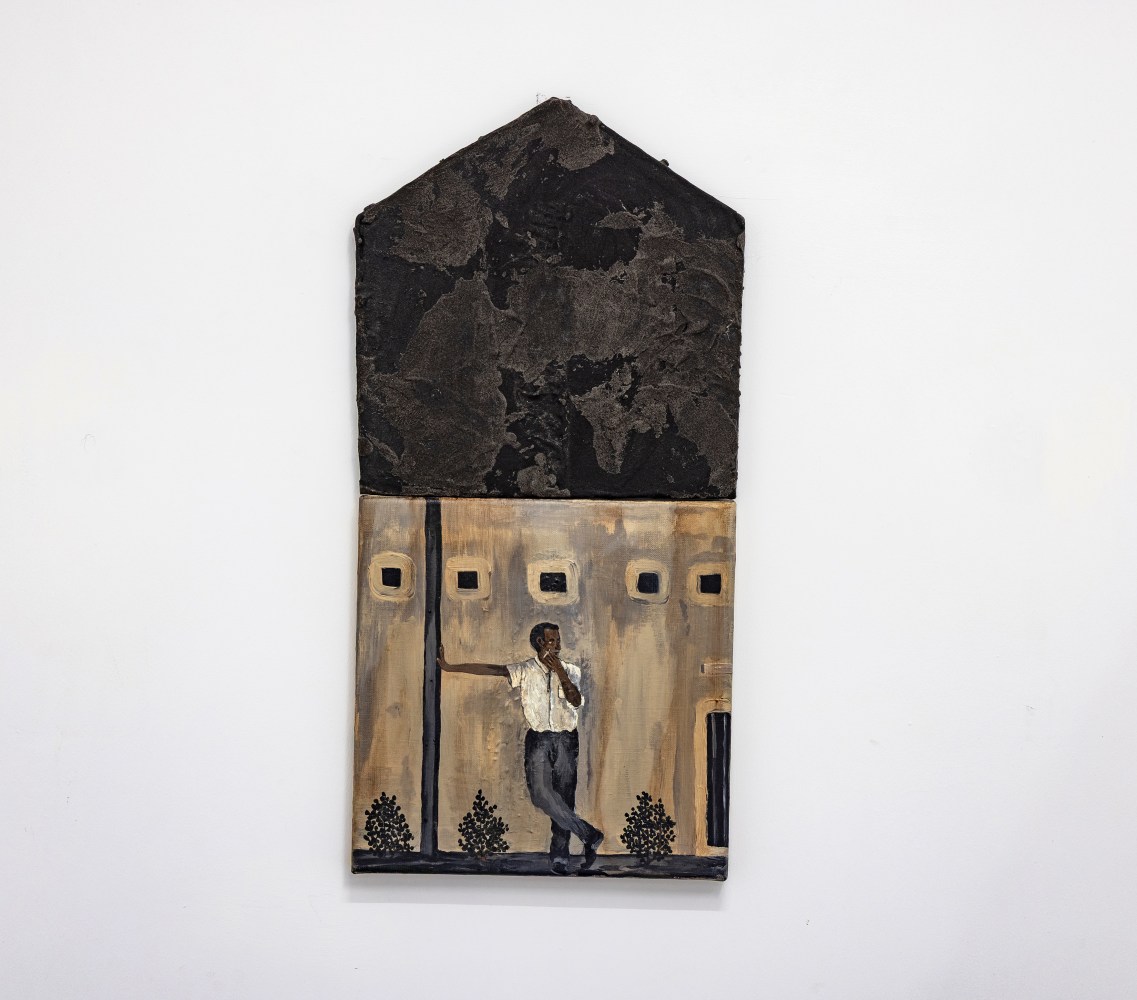 Figure near a closed space, 2025
Acrylic and casting powder on canvas and polyurethane foam (diptych)
24.4 x 11.8 inches / 62 x 30 cm
 