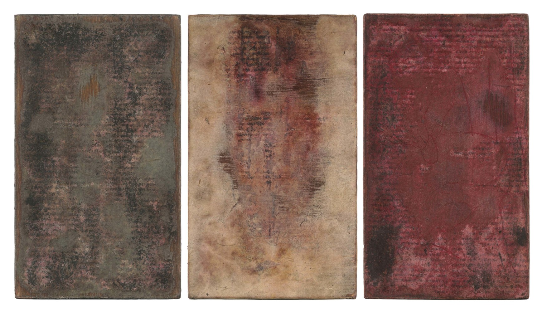 ARUN KS Untitled, 2013  Art powder colour, watercolour and ink on ply board primed with paper pulp and pages from the Bible