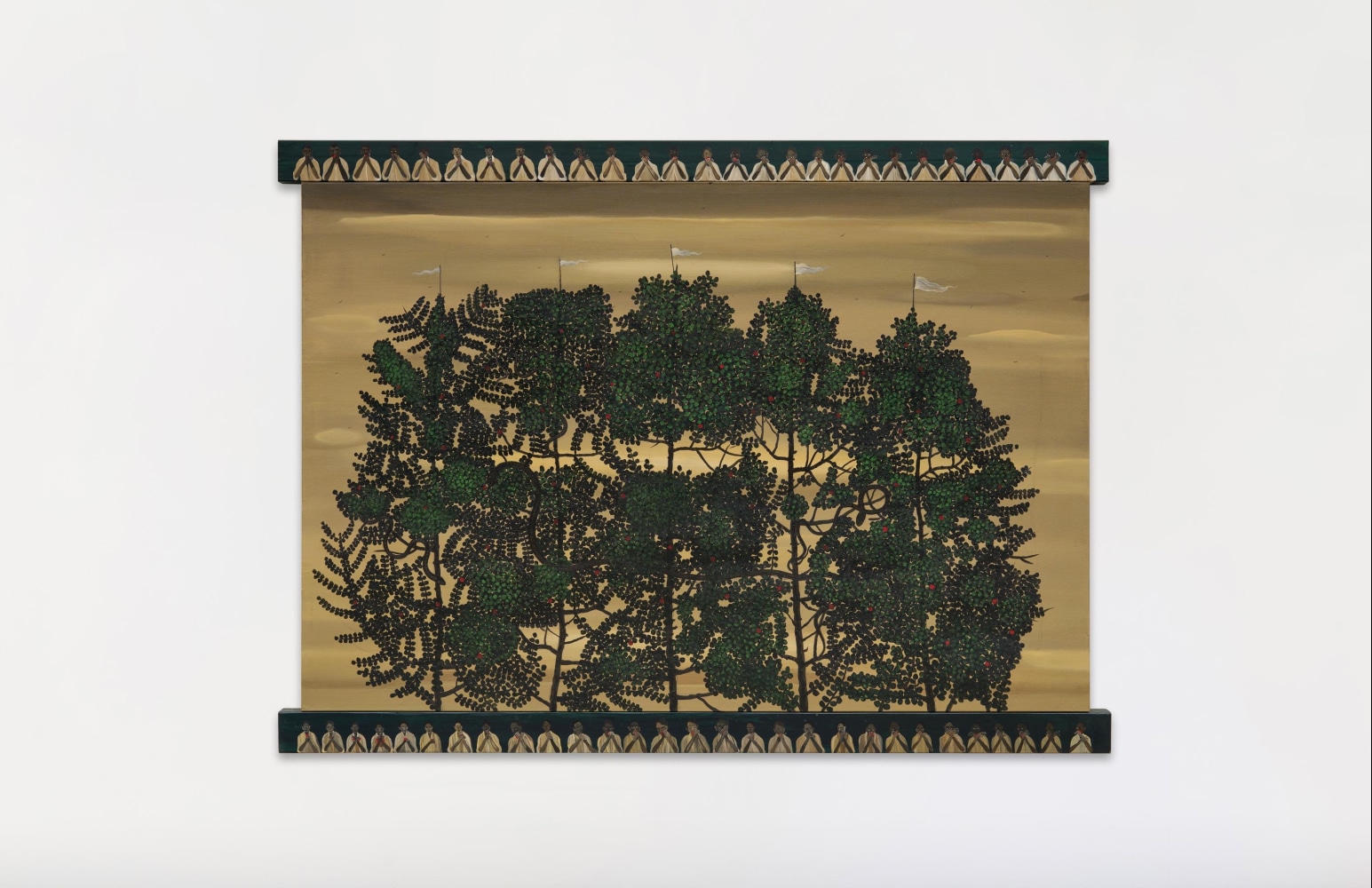 Five Flags, 2024

Acrylic on linen and wood

Canvas: 47.2 x 70.8 inches / 120 x 180 cm&amp;nbsp;
Wood panels: 3.5 x 74.8 inches / 8.8 x 190 cm each