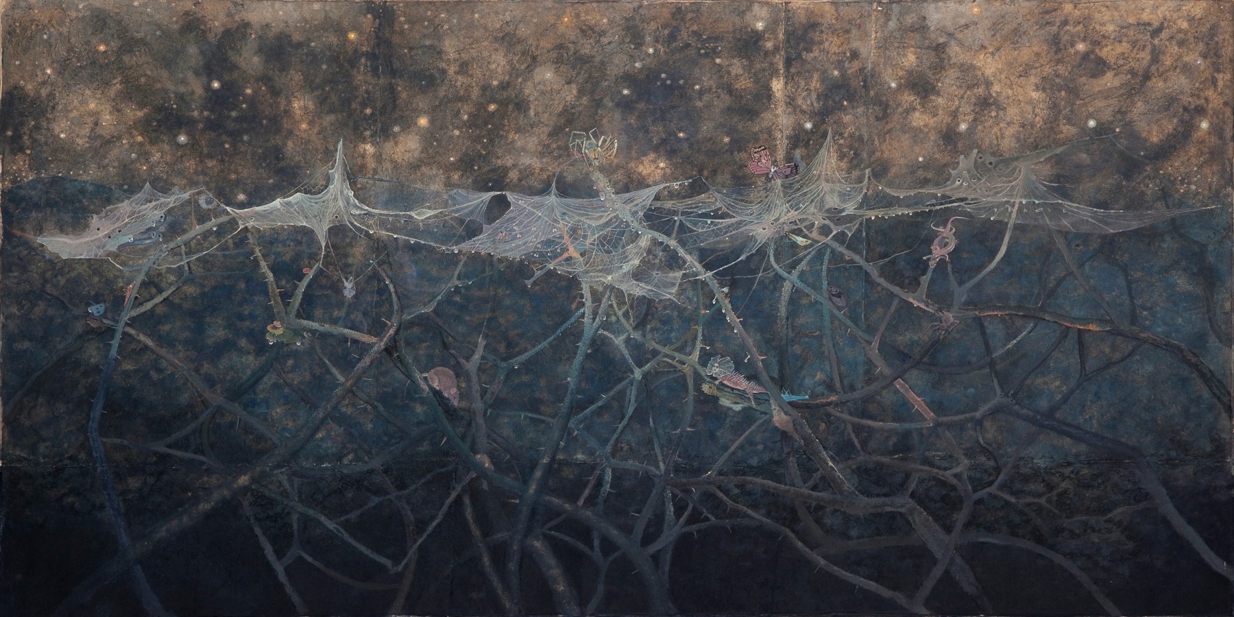 SIJI KRISHANAN, Spider net, 2010, watercolour on rice paper, 76.4 x 153 cm / 30 x 60.2 in