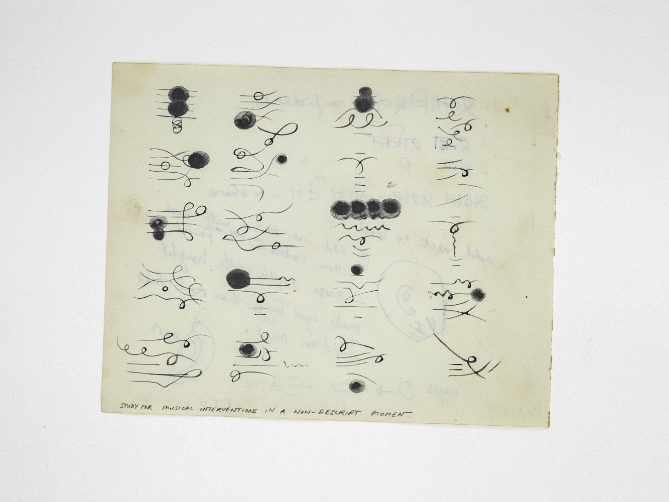 GN19 (Study for musical interventions in a non-descript moment), 2018
Ink on paper, reverse side biro notes
6.3 x 7.9 inches / 16 x 20 cm